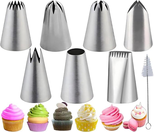 Large Piping Tips Set, Stainless Steel Cake Decorating Icing Tips Nozzles, Pastry Cake Decorating Tips Baking Tools For Cookies Cupcake Decorating Kit (1M 2D 1A 6B 853 895 114)