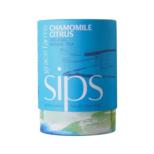 Grace Farms CHAMOMILE CITRUS Herbal Tea (16 Pyramid Sachets) | Naturally Sweet, Calming and Caffeine Free |Organic, Fair Trade and Kosher Certified | Gives Back 100% of Profits