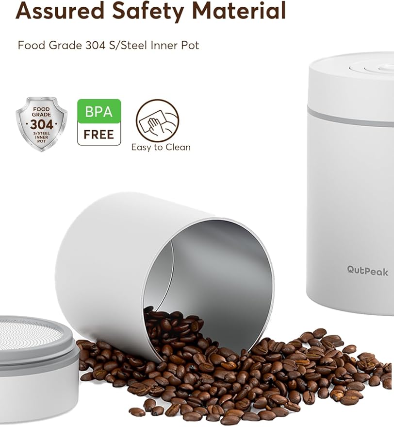 OUTPEAK 2025 Kilo Auto Vacuum Coffee Canister, 1.8L for 21.2oz Coffee Beans, One-Button Operation, Stainless Steel Container with Scoop, Fresh 6-Month Storage Container (Barista Champion's Choice)