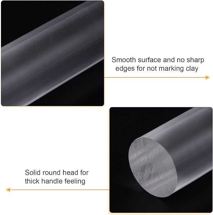 HARFINGTON Acrylic Clay Roller 8 Inch x 1 Inch Solid Non-Stick Plastic Round Tube Roller Polymer Clay Rod Fondant Rolling Pin for Shaping, Sculpting, Modeling DIY Crafts, Transparent