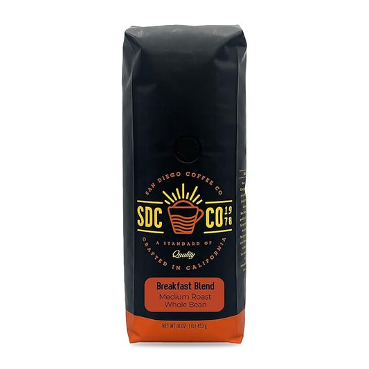 San Diego Coffee Breakfast Blend, Medium Roast, Whole Bean Coffee, 16-Ounce Bag Café en grano tostado