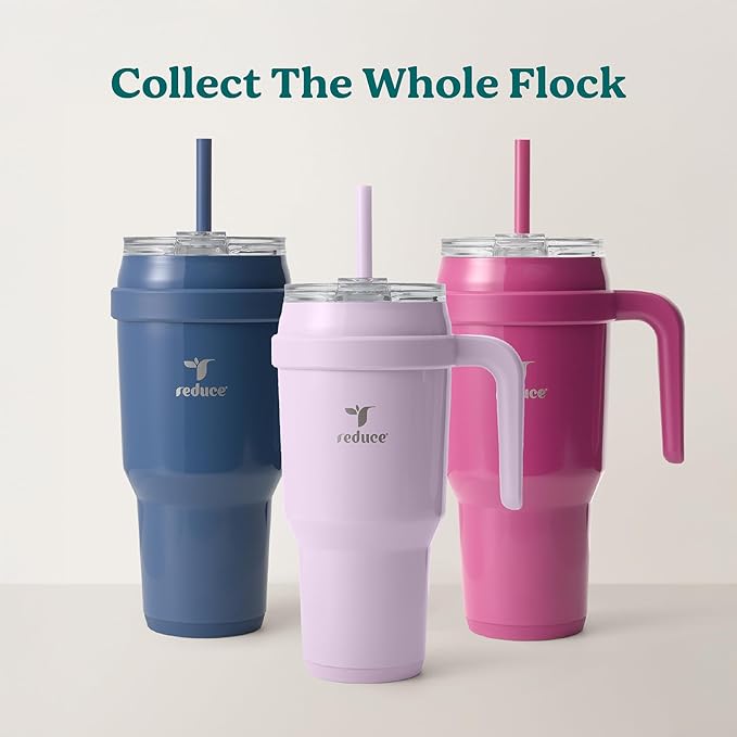 REDUCE 40 oz Stainless Steel Tumbler with Handle - Dual-Wall Vacuum Insulated Travel Mug, Sweat-Proof Lid & Reusable Straw - Keeps Drinks Cold for 24 Hrs, Fits Cupholders, Dishwasher Safe - Dark Web