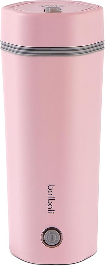 balbali Travel Kettle - 12oz Portable Electric Kettle for Boiling Water - Self Heating Cup/Thermos - Single Size Personal Tea Maker -Hot Water Boiler/Heater/Warmer - Pink