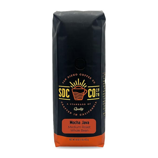 San Diego Coffee Mocha Java, Medium Roast, Whole Bean Coffee, 16-Ounce Bag Café en grano tostado