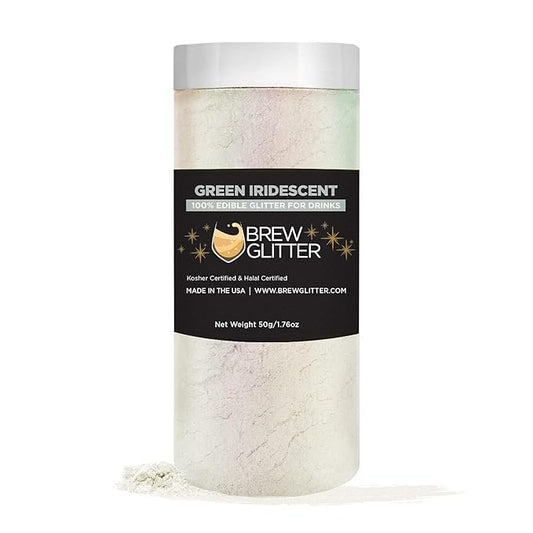 Green Iridescent BREW GLITTER Edible Glitter For Drinks, Cocktails, Beer, Garnish Glitter & Beverages | 100% Edible & Food Grade | Vegan, Gluten, Nut Free (50g, Green Iridescent)