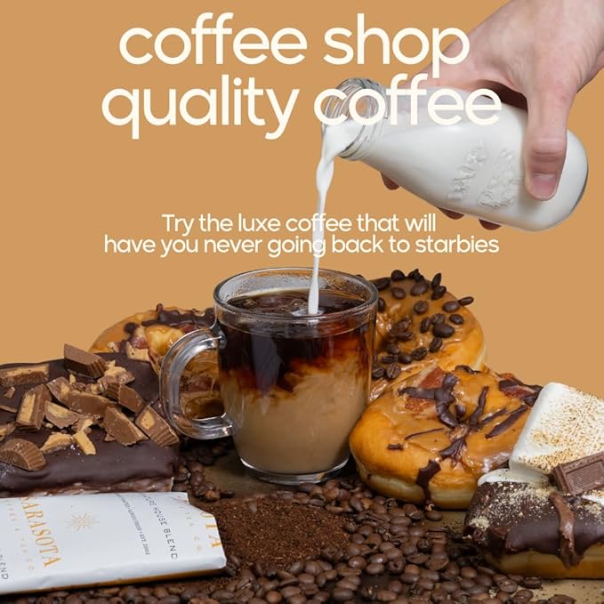 Sarasota Coffee Ground Packets | Gourmet Flavored Medium Roast Bulk Coffee Packs | Salted Caramel | Low Acid Mold Free Singles Individual Pouches for 12 Cup Coffee Maker | 2 Ounce Bags, 36 Count