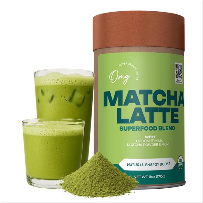 OMG Superfoods Certified Organic Matcha Latte Instant Mix 6 oz – Matcha Powder Blend | Stir & Enjoy in Seconds, USDA Organic