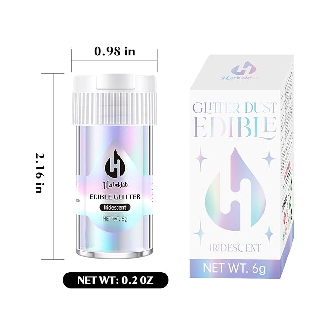 Iridescent Edible Glitter for Cocktails - Rainbow Luster Dust Edible Iridescent Drink Glitter Food Grade Shimmer Powder for Cakes Beverage Chocolate, 6g