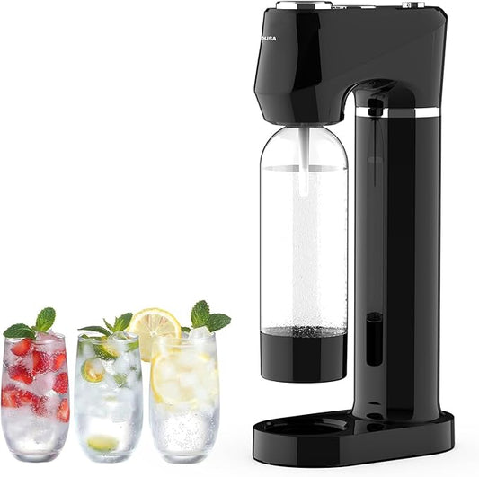 Sparkling Water Maker for Home, Soda Streaming Maker with 2 BPA free Bottles(1L + 0.5L) Carbonated Water Seltzer Fizzy Drink Machine, Compatible with Screw-in 60L CO2 Carbonator(NOT Included) (Black)