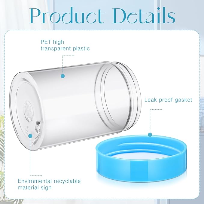Patelai 4 Pieces Round Wide-mouth Leak Proof Plastic Container Jars with Lids for Travel Storage Makeup Beauty Products Face Creams Oils Salves Ointments DIY Making(12 Ounce,Blue)