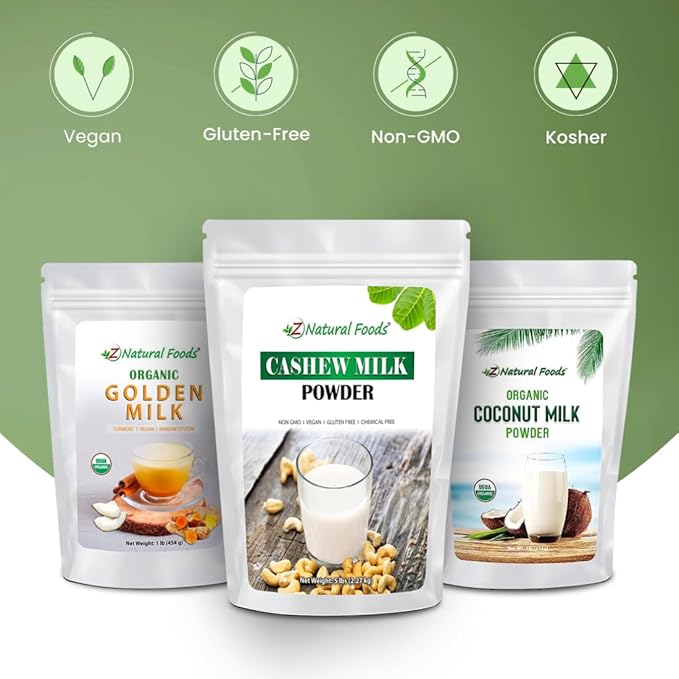 Z Natural Foods Organic Cashew Milk Powder, Cashew Milk for Healthy Insulin Levels, Heart, and Skin, Ideal for Smoothies, Cereal, and Recipes, Non-GMO, Vegan, Gluten-Free, Kosher, 1 lb.