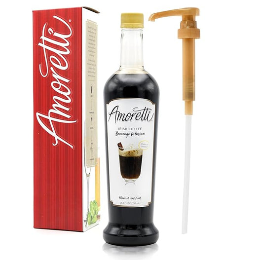 Amoretti - Irish Coffee Beverage Infusion, 94 Servings Per Bottle (750 ml) - Drink Mix & Water Enhancer with Pump for Flavoring Cocktails, Waters, Teas, and other Beverages, Preservative Free