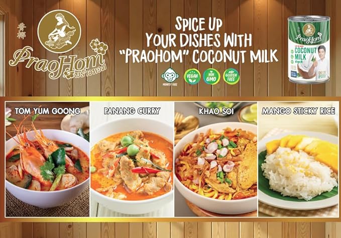 Praohom Coconut Milk 8.5 Fl Oz - Plant Based, Dairy Free Milk Alternative - Pure and Rich Thai Coconut Milk - No Added Sugar - Ideal for Cooking and Baking (250ml (pack of 12))