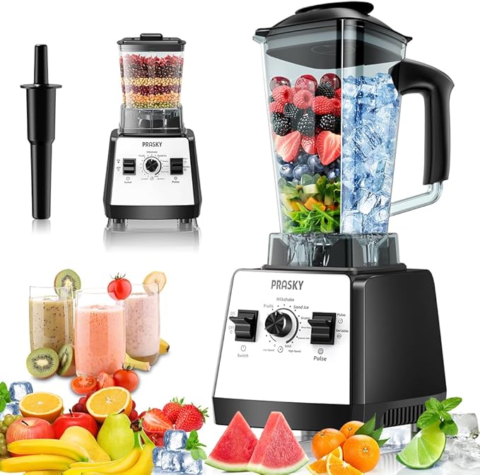 Blenders for Kitchen, Commercial Blender,2400W PRASY Food Processor with 101oz Juice & Grinder Jar, BPA-Free, 25000 RPM Blenders for Smoothies, Ice Crushing, Frozen Fruit (White, 2L)