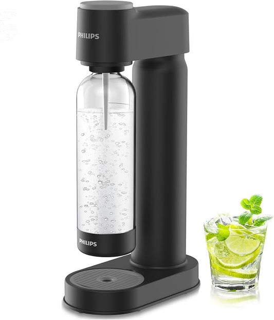 PHILIPS Sparkling Water Maker Soda Maker Soda Streaming Machine Quick Twist for Easy Install, 1L Carbonating Bottle, Soda Water Maker, Compatible with 60L CO2 Carbonator(NOT Included), ADD4901BKOQ/37