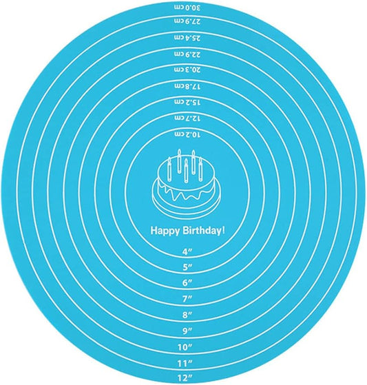 Silicone Baking Mat Cake Mat Silicone Cake Mat Silicone Baking Mat with Measurements for CakeTurntable Stand Non-Stick Heat Resistant Pastry Baking Sheet -Blue