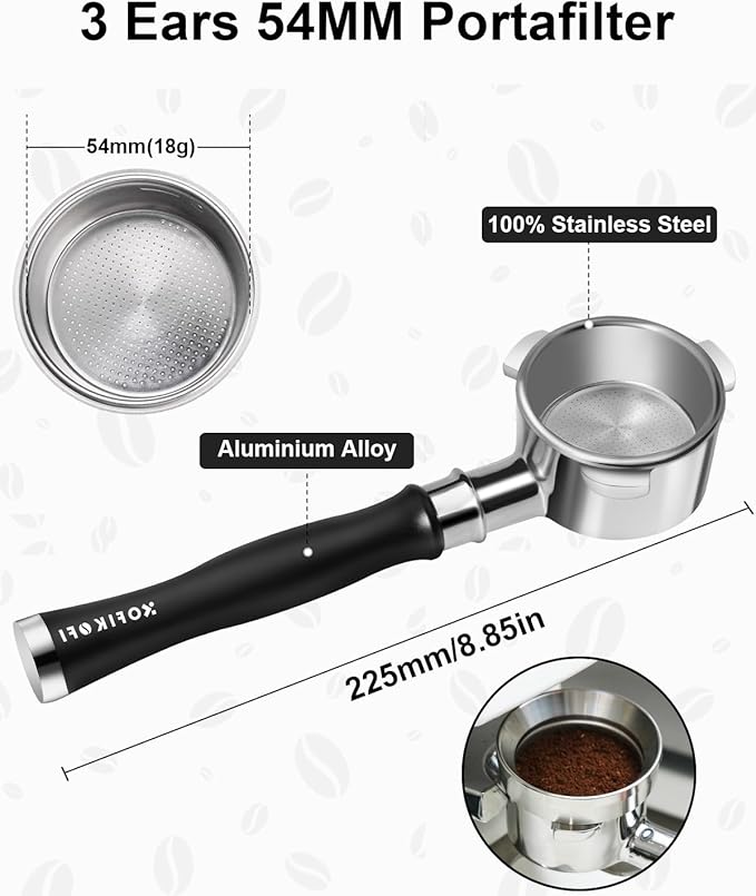 54mm Bottomless Portafilter, 3 Ears Bottomless Naked Portafilter Compatible with Breville/Sage Barista Express BES870/876/878/880/881/450/500/810/840, with Puck Screen and 18g Filter Basket