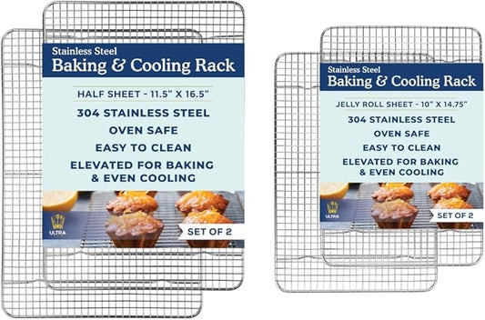 Ultra Cuisine Heavy Duty 100% Stainless Steel Cooling Rack for Cooking and Baking - Baking Rack & Wire Cooling Rack - Fits Half and Jelly Roll Sheet Pans - 11.5''x 16.5''' and 10''x14.75''