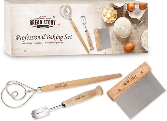 Bread Story Danish Whisk Dough Lame Slashing Tool And Wooden Scraper Tool Used for Pastry Baking Sourdough Starter Kit Set of 3
