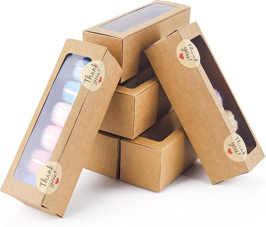 36 Pack Macaron Boxes for 5-7 Macarons Container Packaging Strawberry Candies Sweets Boxes with Sticker for Gift Giving(Brown)