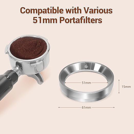 51mm Espresso Dosing Funnel, 304 Stainless Steel Coffee Dosing Ring, Portafilter Funnel with 6 Magnetic, Barista Tools Compatible with Breville 51mm Portafilter