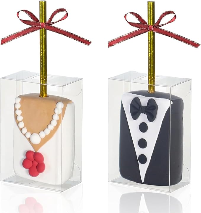 RomanticBaking 37 PCS 3.5"x 2.4"x 1.38"Clear Rice Krispie Treat Boxes with Hole for Cakesickle, Small Macaron, Candy,& Treat Boxes Party Favors