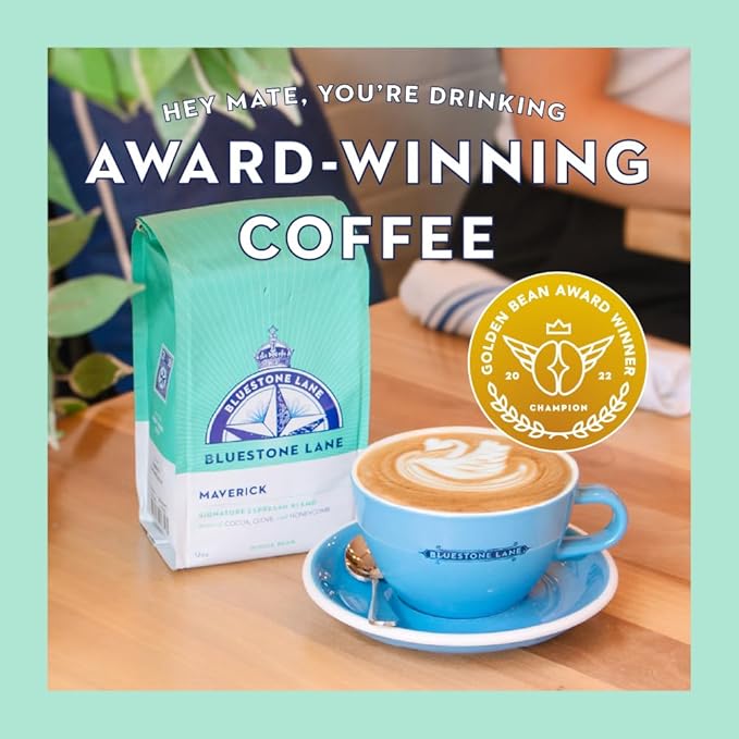 Bluestone Lane Ground Coffee, Maverick Espresso Blend, Medium Roast, 12 Ounce Bag