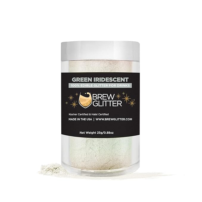 Green Iridescent BREW GLITTER Edible Glitter For Drinks, Cocktails, Beer, Garnish Glitter & Beverages | KOSHER & HALAL Certified | 100% Edible & Food Grade | Vegan, Gluten, Nut Free (25g, Green Iridescent)