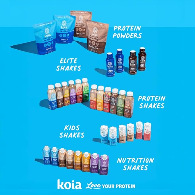 Koia Plant Based Protein Shake, Cacao Bean, 20g Protein, 3g Sugar, 6g Prebiotic Fiber, 21 Vitamins & Minerals, Meal Replacement Drinks, Dairy-Free, Gluten-Free, Non-GMO, 11 Fl Oz (Pack of 12)