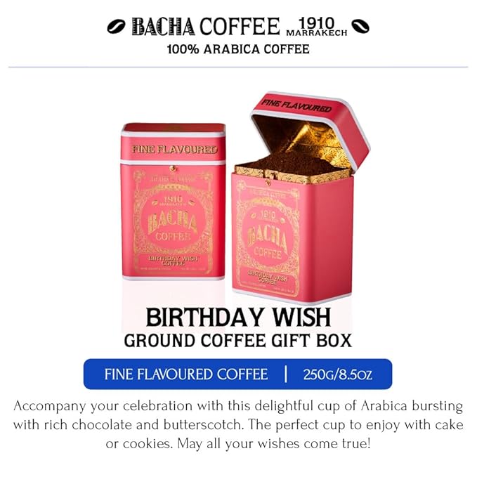 Bacha Coffee | Birthday Wish Fine Flavoured Signature Nomad Collection, Medium Roast, 100% Arabica Specialty Coffee, Ground Beans, 250g