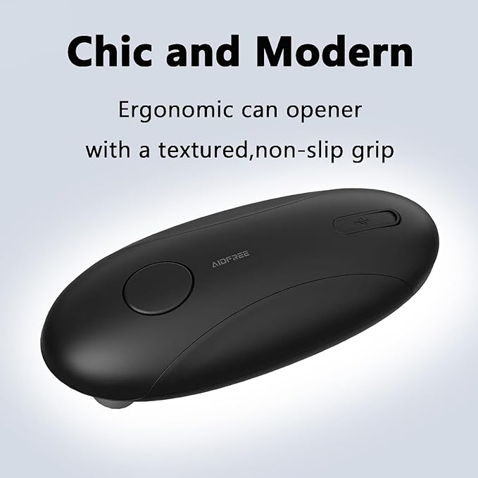 Automatic Electric Can Opener for Seniors for Kitchen:Anyone can Hands Free,One Touch Opener,Durable Blades,Rechargeable, Smooth Edge, Lightweight Small Size, Black