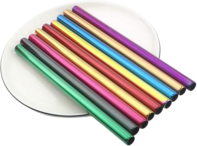 Gugrida Metal Straws Stainless Steel Straws 8.5'' Drinking Straws Reusable 3 Set, Ultra Long Colorful Cleaning Brush for 20 Ounce 30 Ounce for Trail Tumblers Yeti RTIC Ozark, 2 Straight 1 Bent 1 Brush