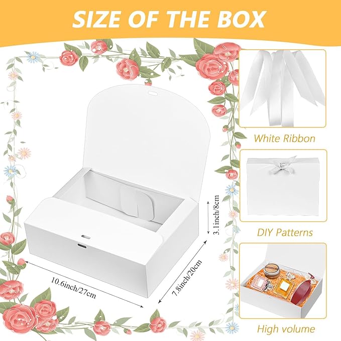 15Pack Gift Boxes with Lids, 10.6x7.8x3.1 Inches Bridesmaid Proposal Boxes with Ribbon, White Gift Boxes for Presents,Kraft Paper Boxes for Wedding Christmas Birthday Baby Shower Party