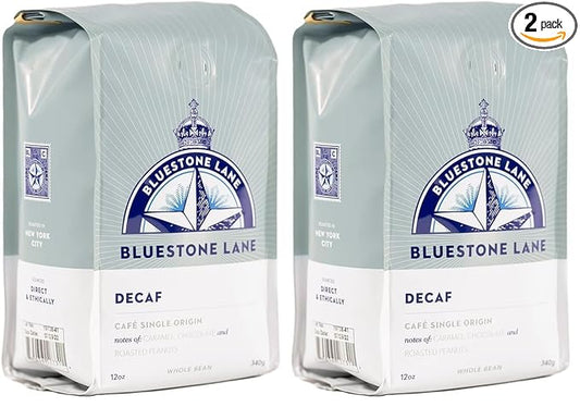 Bluestone Lane Coffee, Decaf Colombian Espresso Beans, Medium Roast, Whole Bean, 12 Ounce Bag, Fresh Roasted Single Origin (Pack of 2)