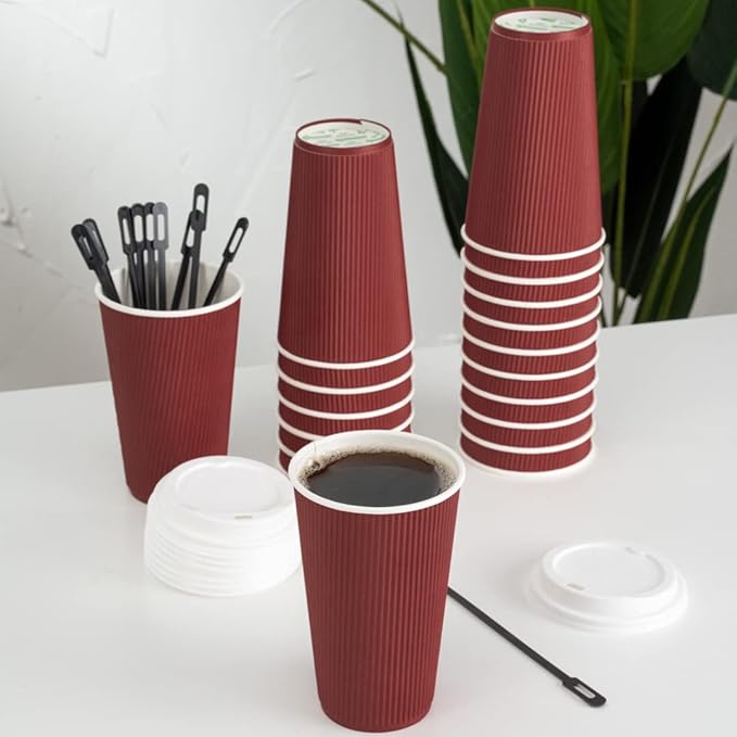 Restaurantware 12 Ounce Double Wall Disposable Coffee Cups, 500 Insulated Crimson Paper Tumblers with Rolled Rim Design, Lids Sold Separately for Hot Drinks like Tea, Hot Chocolate and More