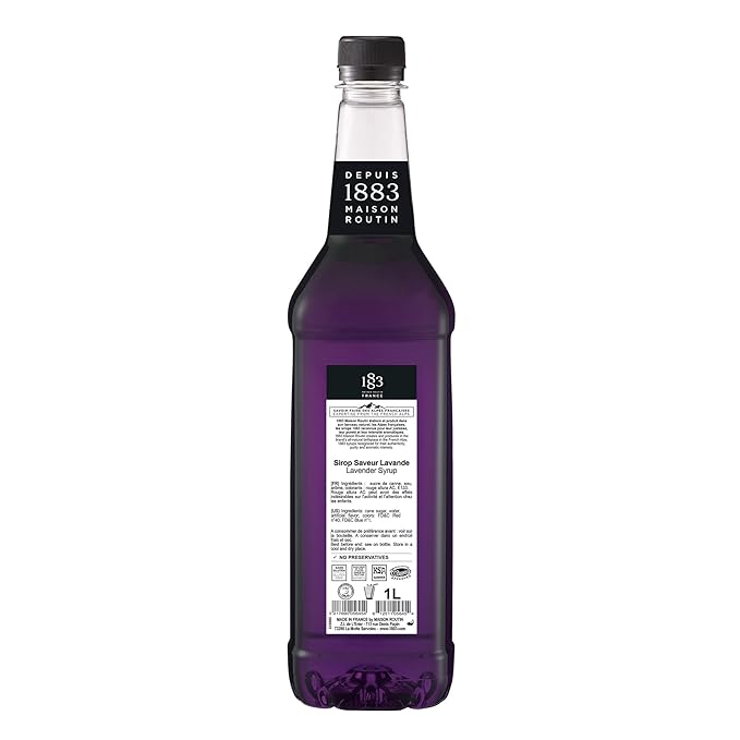1883 Lavender Syrup for Drinks – Floral Flavoring Syrup for Coffee, Cocktails & Lemonades – 1 Liter Plastic Bottle – Made in France