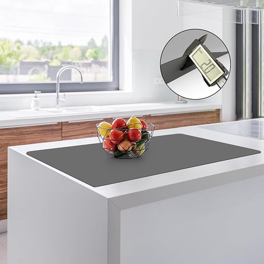 2MM Thick Silicone Countertop Mat, 35.4"x 23.6" Silicone Mats for Kitchen Counter, Nonslip Heat Resistant Mat, Large Kitchen Counter Mats, Waterproof Countertop Protector, Dark Gray