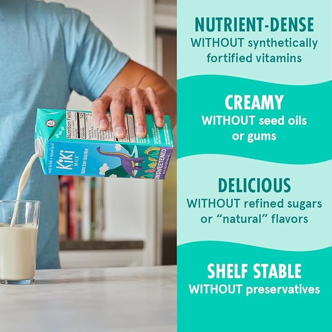 Kiki Milk Plant Based Milk - Organic Unsweetened Kiki Milk - Calcium & Magnesium Source - Gluten Free, Gum Free, GMO Free, Dairy Free, Soy Free, Glyphosate Free - Shelf Stable - (32 oz • Pack of 6)