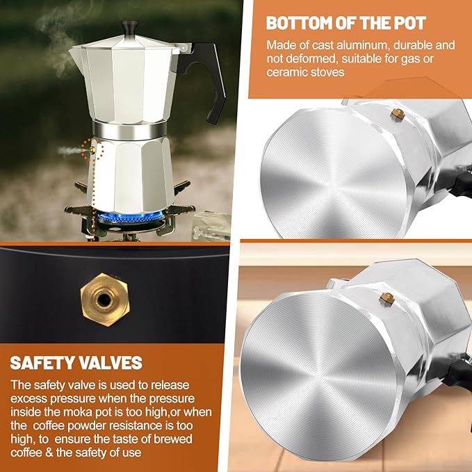 3 Cup Aluminum Espresso Stovetop Moka Pot Express Coffee Maker Percolator Italian Classic Mocha Coffee Machine for Italian and Cuban Cafe Brewing for Home & Camping 150ml 5oz