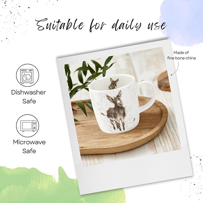 Royal Worcester Wrendale Designs 14 oz Mug, Gentle Jack - Fine Bone China with Donkey Motif - Woodland Themed Tea Mug for Cozy Cottagecore Homes - Safe Ceramic Drinkware for Daily Use
