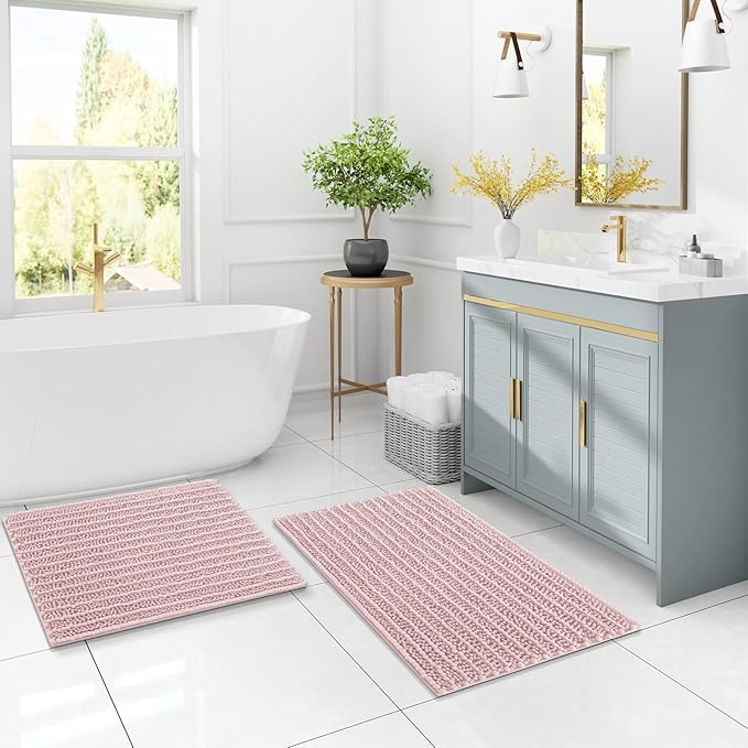 Arotive Luxury Chenille Bathroom Rug Mat, Extra Soft Thick Absorbent Shaggy Bath Rugs, Non-Slip Machine Wash Dry, Plush Bath Mats for Bathroom, Shower and Tub, 47x24, Dirty Pink