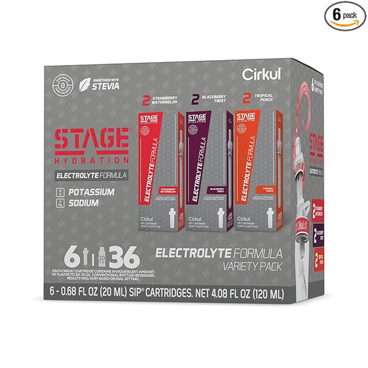 Cirkul Stage Electrolytes and Stevia Flavor Water Variety Pack, Makes 36 Drinks, No Sugar, Zero Calorie Drink Mix, (2 Strawberry Watermelon, 2 Tropical Punch, 2 Blackberry Twist)