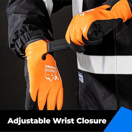 toolant 100% Waterproof Gloves Bulk for Cold Weather, 3 Pairs, Winter Work Gloves for Men Touchsreen, Warm Freezer Gloves, Thermal Insulated, With Grip, Orange, Lagre