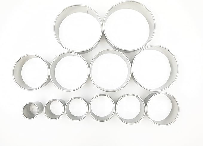 12 Piece Plain Round Pastry/Cookie Cutter Set Heavy Duty Commercial Grade 18/8 304 Stainless Steel - Metal Marked Size – Perfect For Cooking Enthusiast