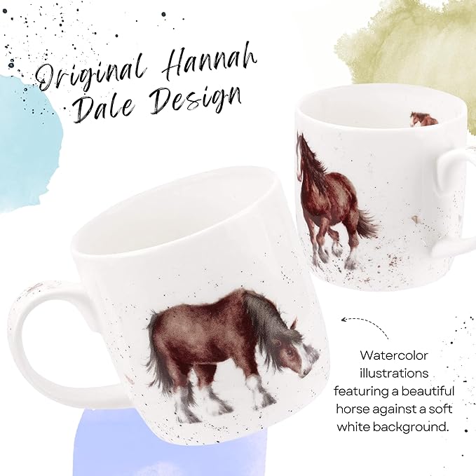 Royal Worcester Wrendale Designs Farmhouse Style Mug, Gigi - 14 oz Fine Bone China Mug with Equestrian Illustration for Cozy Kitchen Vibes - Floral Drinkware for Daily Comfort