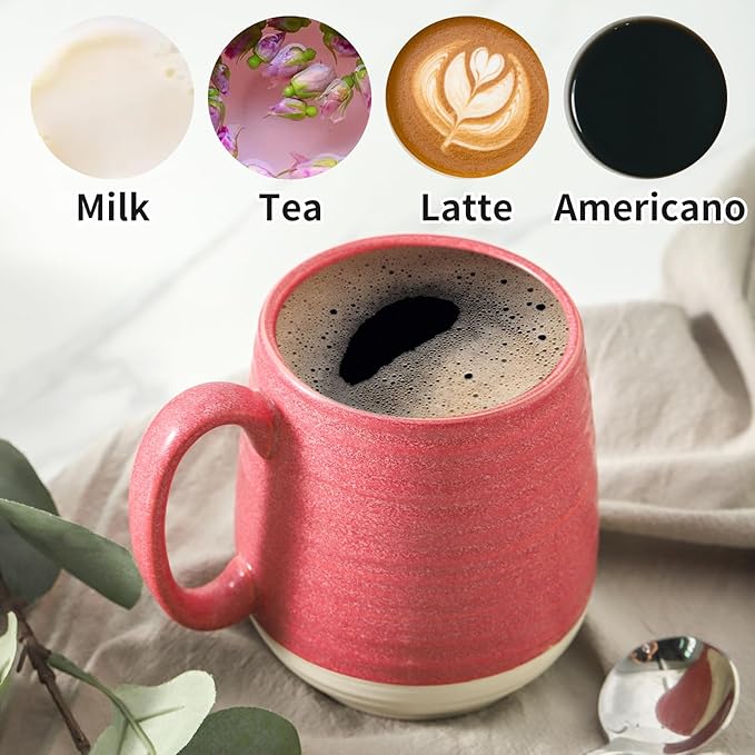 Hasense Coffee Mug, 20 oz Ceramic Coffee Cup for Hot and Cold Drink, Large Latte Mug with Comfortable Handle for Tea Coffee Cocoa, Mother's Day Gifts, 1 PCS(Pink Red)