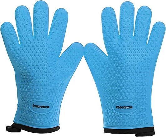 KITCHEN PERFECTION XL Silicone Smoker Oven Gloves-Extreme HeatResistant Gloves-Handle Hot Food Right on Your Grill BBQ Fryer&Pit|Waterproof Grilling Cooking&Baking Mitts|Superior Value Set+3 Bonuses