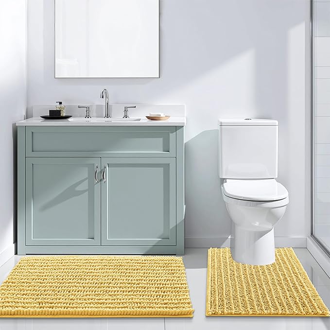 Arotive Luxury Chenille Bathroom Rug Mat, Extra Soft Thick Absorbent Shaggy Bath Rugs, Non-Slip Machine Wash Dry, Plush Bath Mats for Bathroom, Shower and Tub, 30x17, Yellow