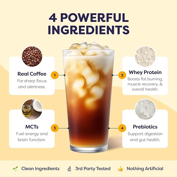 Tiramisu Protein Iced Coffee - Premium Whey Protein & Instant Iced Coffees - 100% Natural Cold Brew Coffee - Zero Artificial Flavors & Sweeteners, 80 mg Caffeine Per Serving, 0g of Sugar, 20 Servings