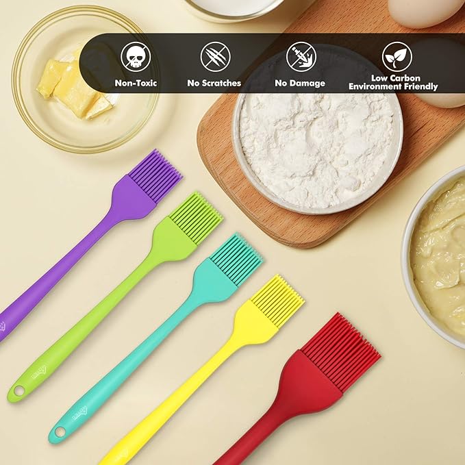 HOTEC 600℉ Heat Resistant BPA Free Silicone Marinading Meat Grill Basting Pastry Brush for Oil Butter Sauce Sausages Desserts Turkey Baster Grill Barbecue, Multicolor